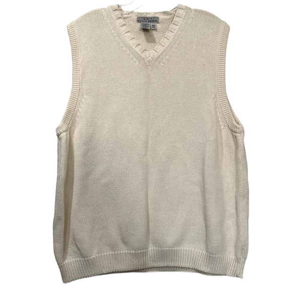 AKA Eddie Bauer Rare Vintage Mens Medium Cream V Neck π― Cotton Sweater Vest R5 - Picture 1 of 4